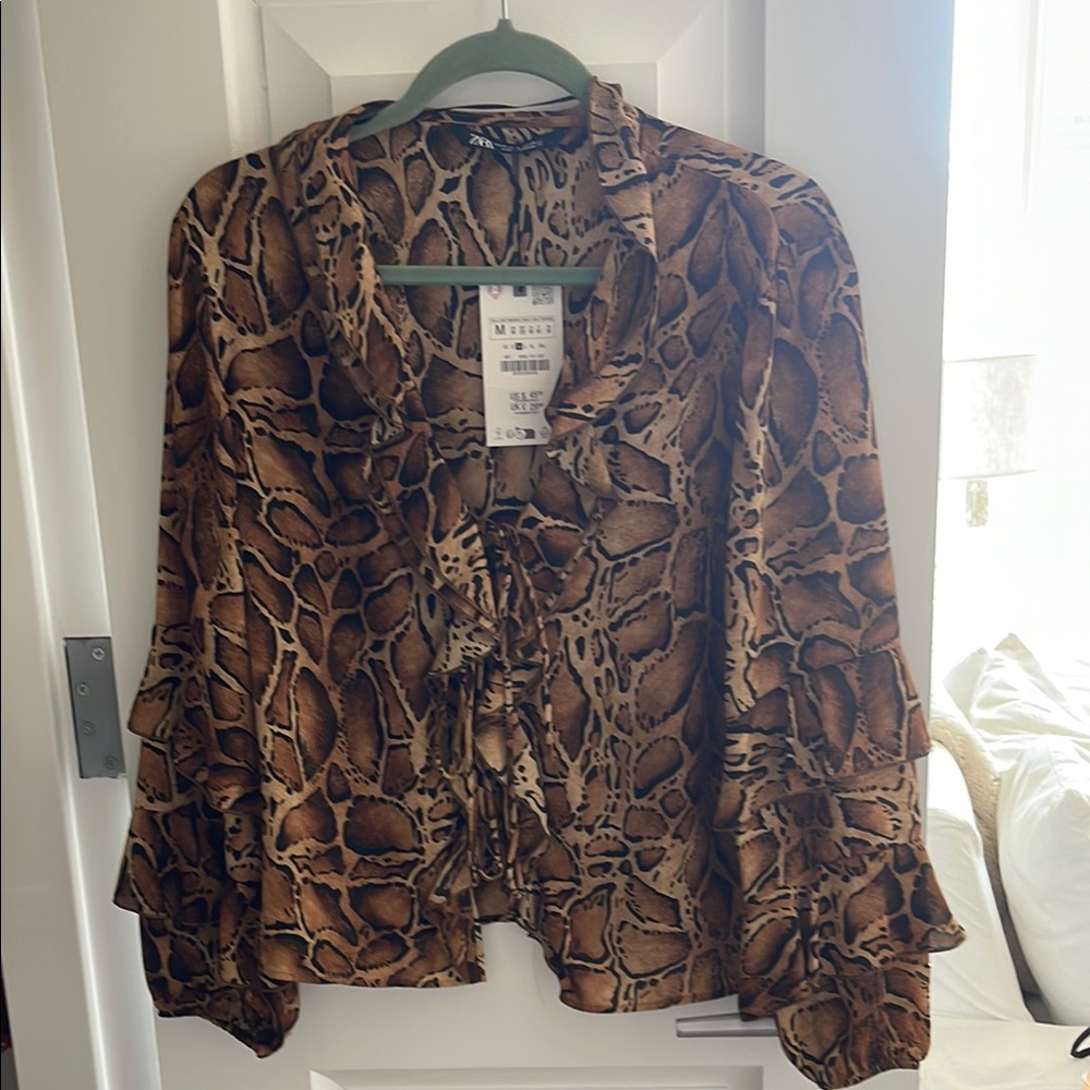 Animal Print Ruffle Blouse